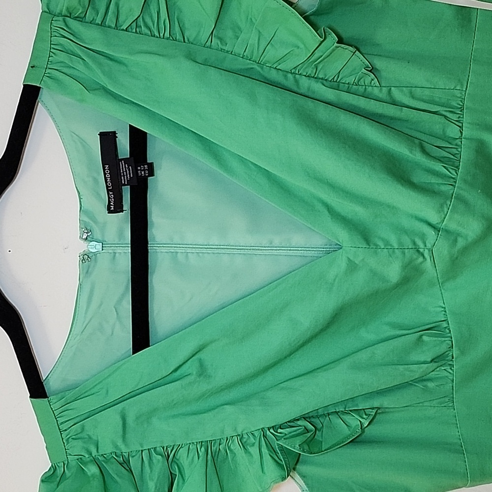 Maggie London Green  V- Neck Sleeveless Solid Maxi  Dress Sz 8 - Picture 6 of 16
